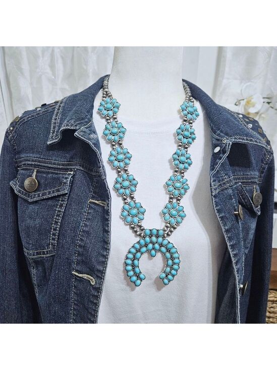 Jewelry - Squash Blossom Turquoise And Navajo Style Pearl Necklace